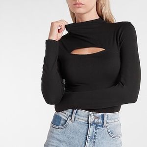 Express Body Contour Cozy Mock Neck Cutout Bodysuit